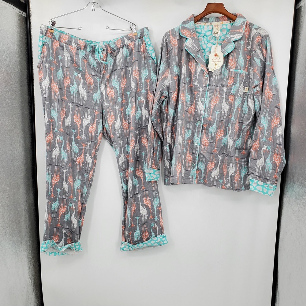 Munki Munki Giraffe Print Pajama Set Bamboo Cotton XXL NWT Loungewear Safari
